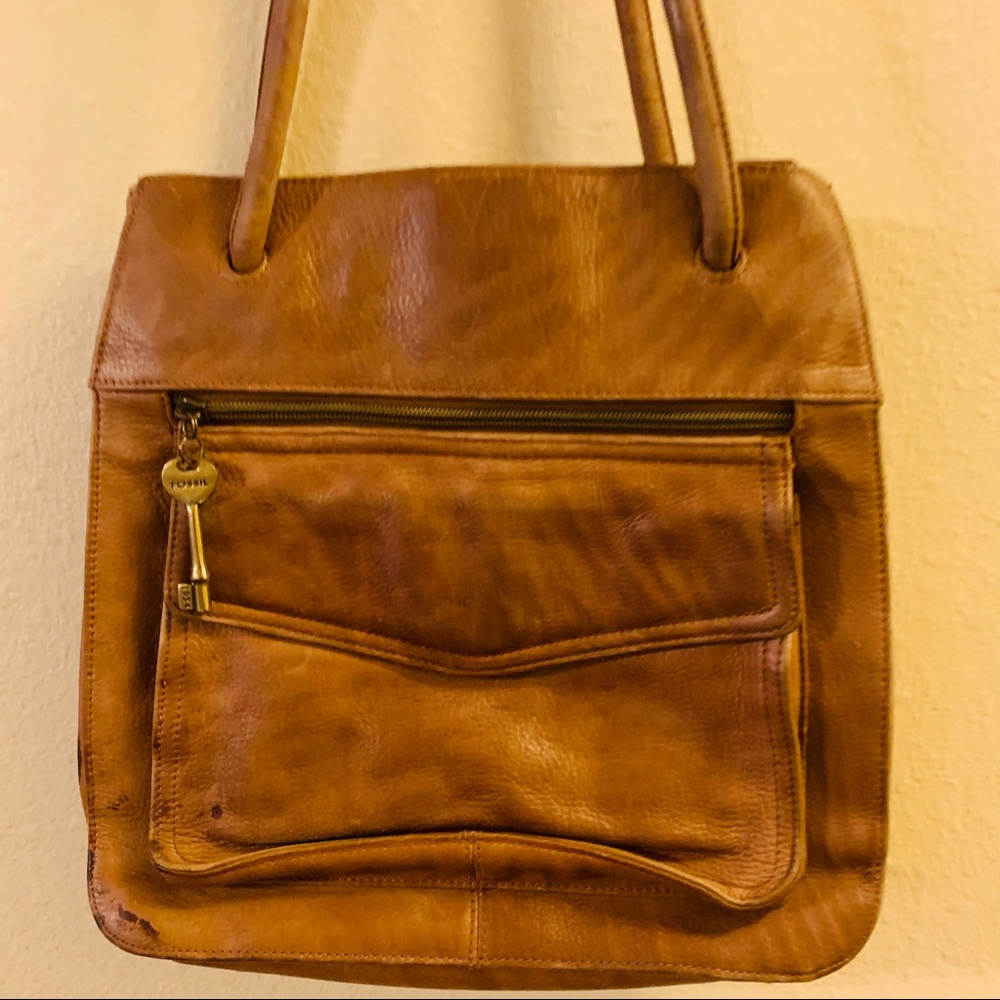 FOSSIL 1954 CARRYALL SHOPPER LEATHER HANDBAG BROWN - Picture 3 of 10